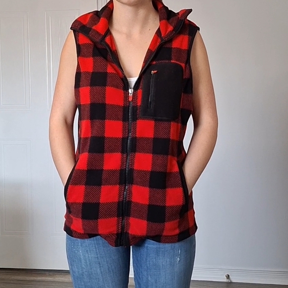 Red and Black Fleece Vest - Picture 3 of 7